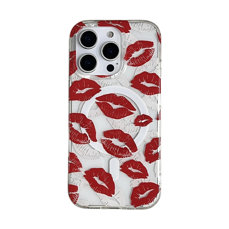 Red Lip Print For Magsafe Magnetic Wireless Charing Phone Case