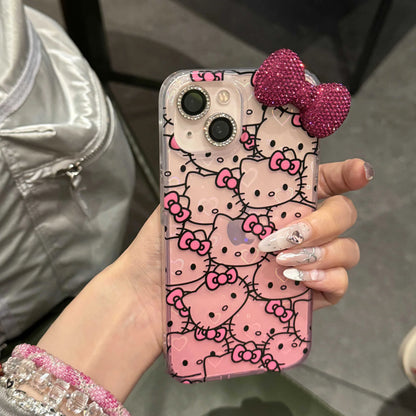 Hello Kitty Diamond Bow Gradient Phone Case For iPhone