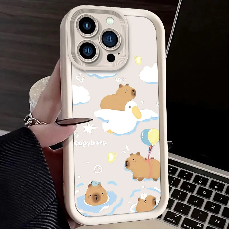 Moonlit Night Healing Cartoon Capybara Case For iPhone