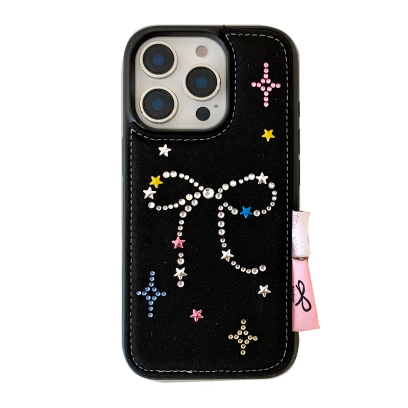 Cute Diamond Bow Denim Phone Case