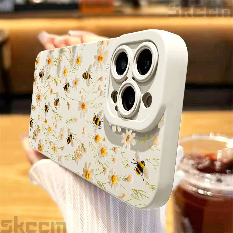 Cute Honeybee Flower Pattern Phone Case For iPhone