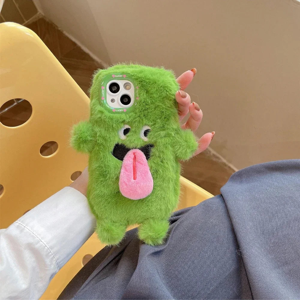 Cute Funny Plush Magnetic Sticky Tongue Monster Phone Case For iPhone