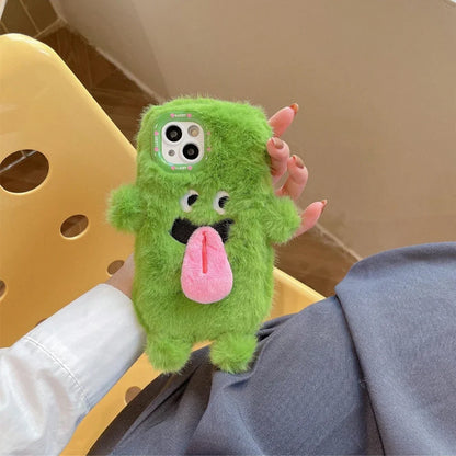 Cute Funny Plush Magnetic Sticky Tongue Monster Phone Case For iPhone