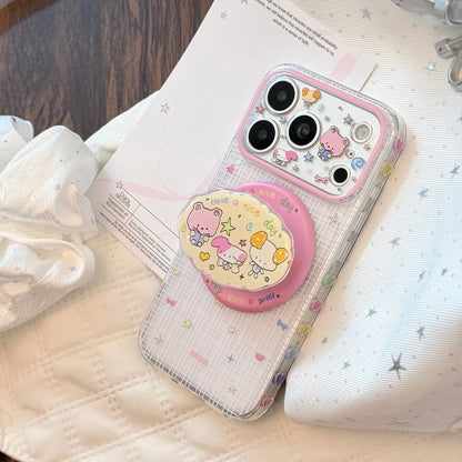Korean Plaid Cartoon Animals Cloud Magnetic Bracket Phone Case For iPhone
