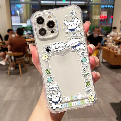 Cute Cartoon Puppy With Card Holder Clear Phone Case For iPhone