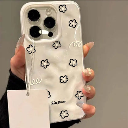 Black-Line Flowers Meteorite Textured Case  For iPhone