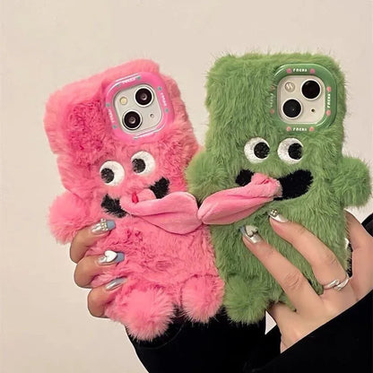 Cute Funny Plush Magnetic Sticky Tongue Monster Phone Case For iPhone