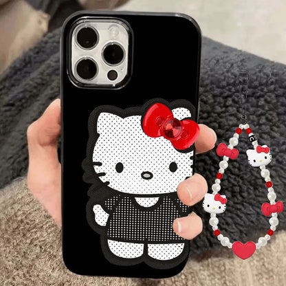 Black White Hello Kitty Red Bow Strap Phone Case For iPhone