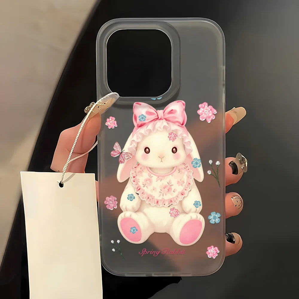 Cute Pink Flower Rabbit Phone Case For iPhone