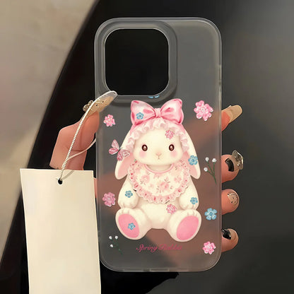 Cute Pink Flower Rabbit Phone Case For iPhone