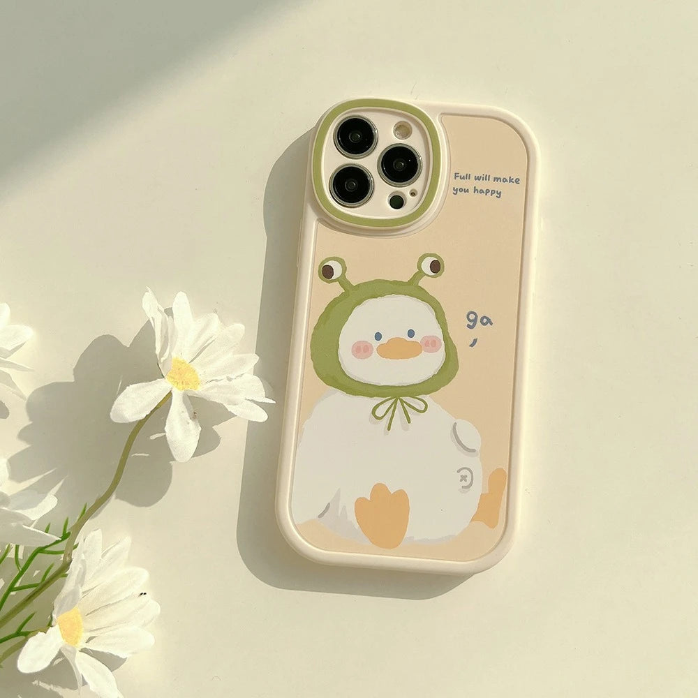 Korean Full Screen Flowers Cartoon Animals Phone Case For iPhone