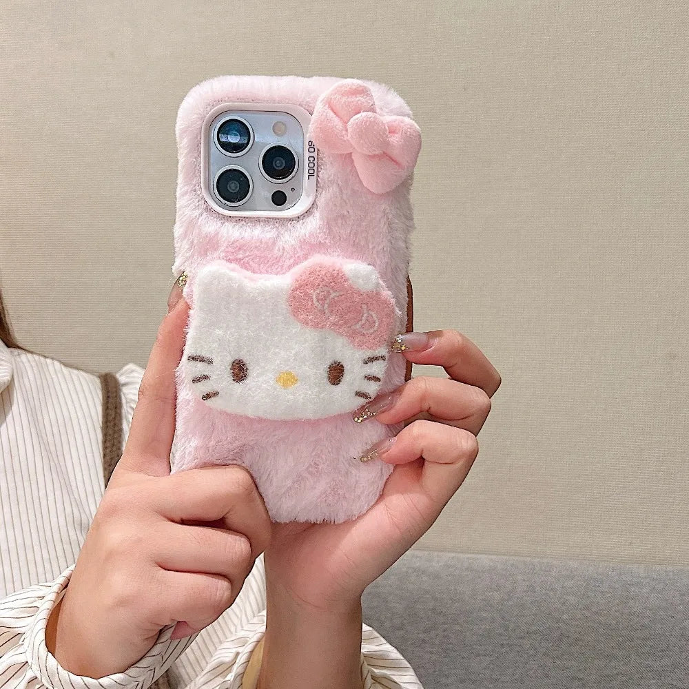DIY New Kawaii Cat 3D Plush Shape Mobile Phone Case Suitable For iPhone