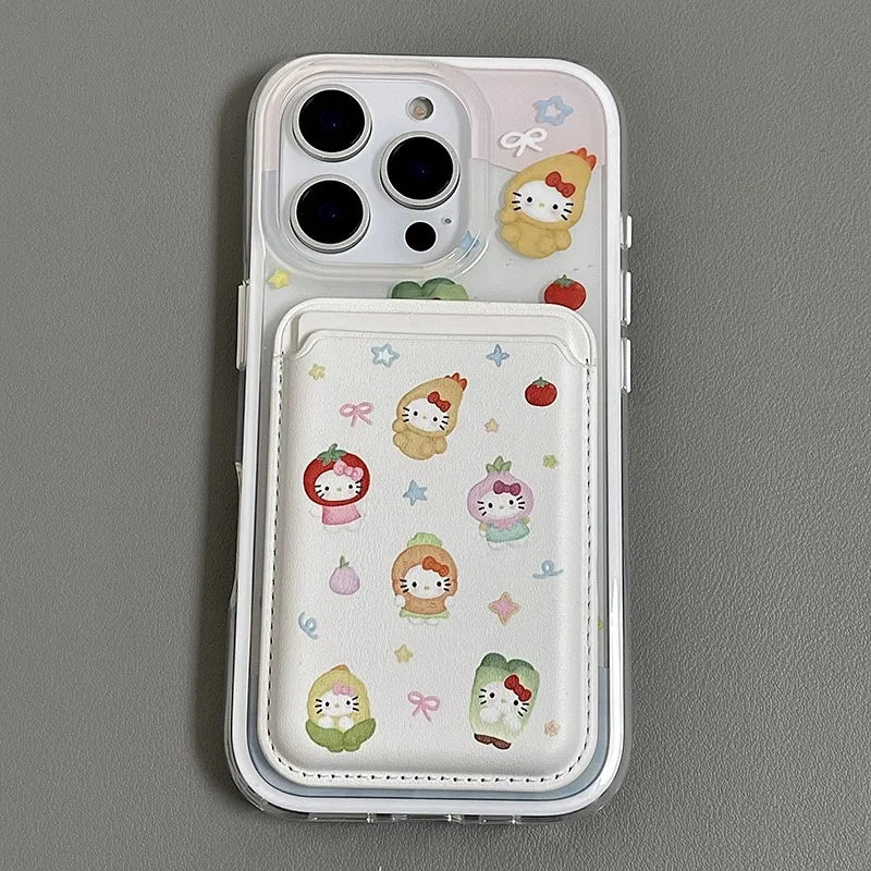 Cute Cartoon Vegetable Fruit Hello Kitty Magsafe Card Wireless Charge Phone Case