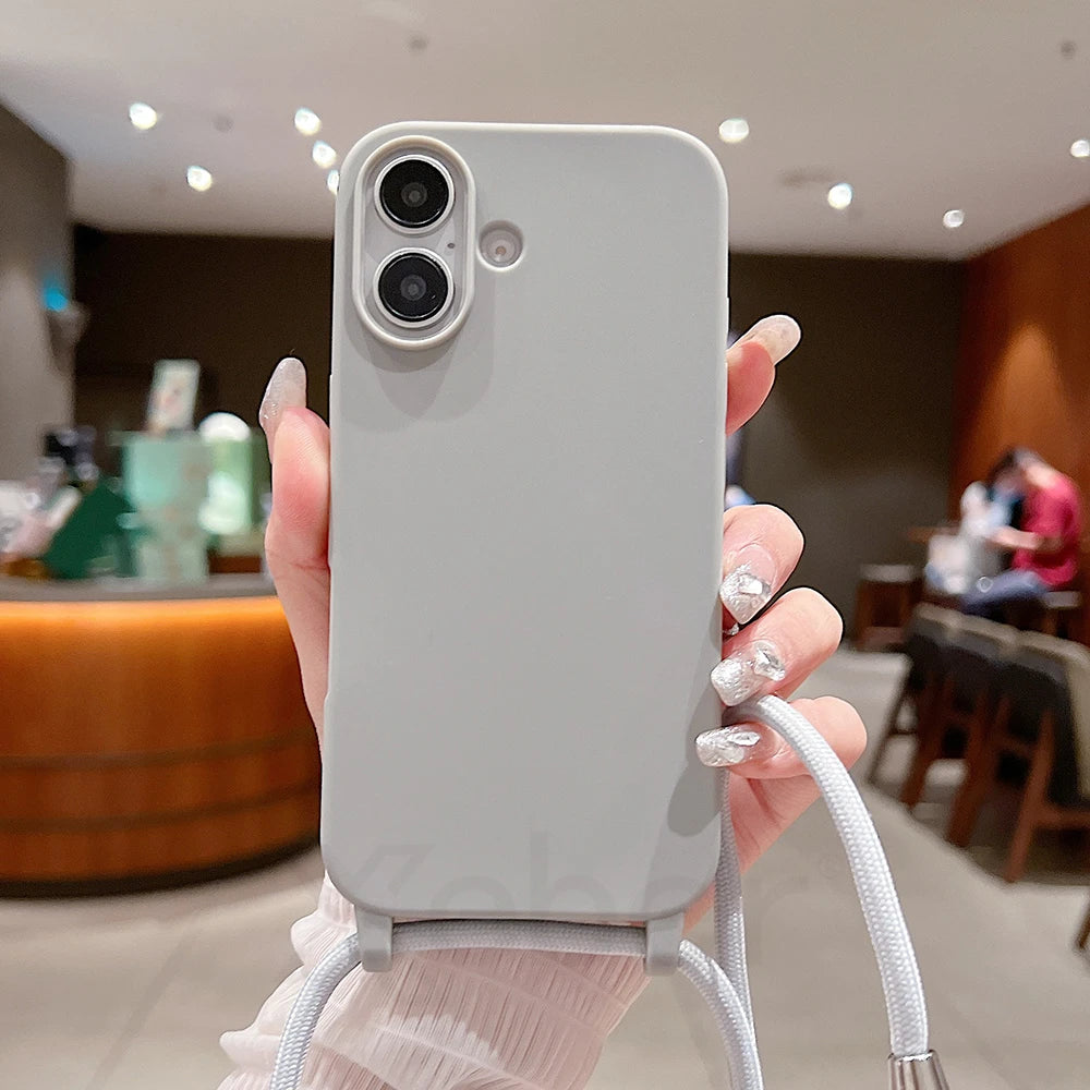 Crossbody Lanyard Matte Silicone Phone Case For iPhone