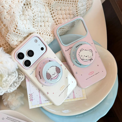 Korean Colorful Stars Cartoon Kitten Puppy Magnetic Holder Phone Case For iPhone