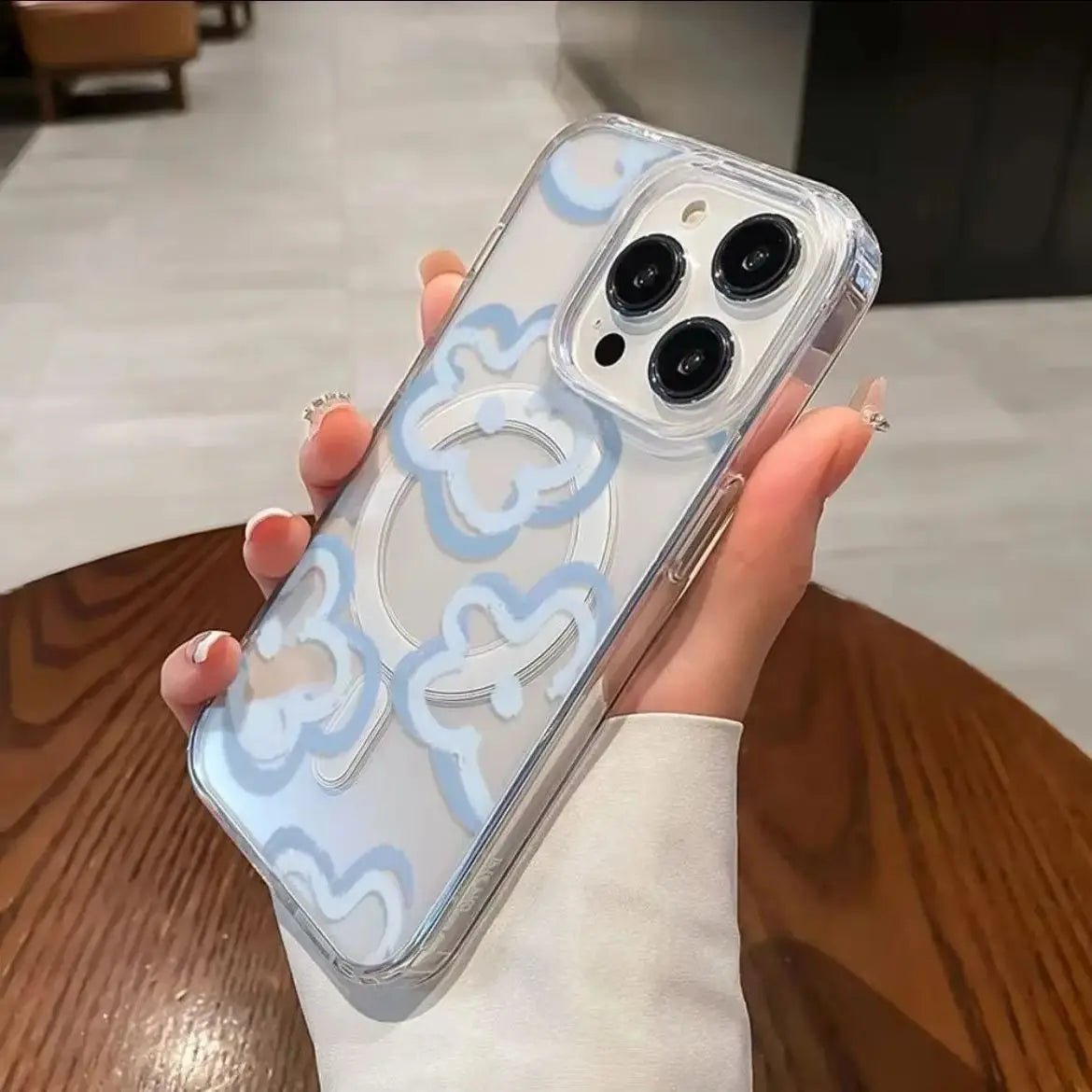 Blue Flower Love Magsafe Magnetic Phone Case For iPhone