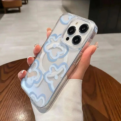 Blue Flower Love Magsafe Magnetic Phone Case For iPhone