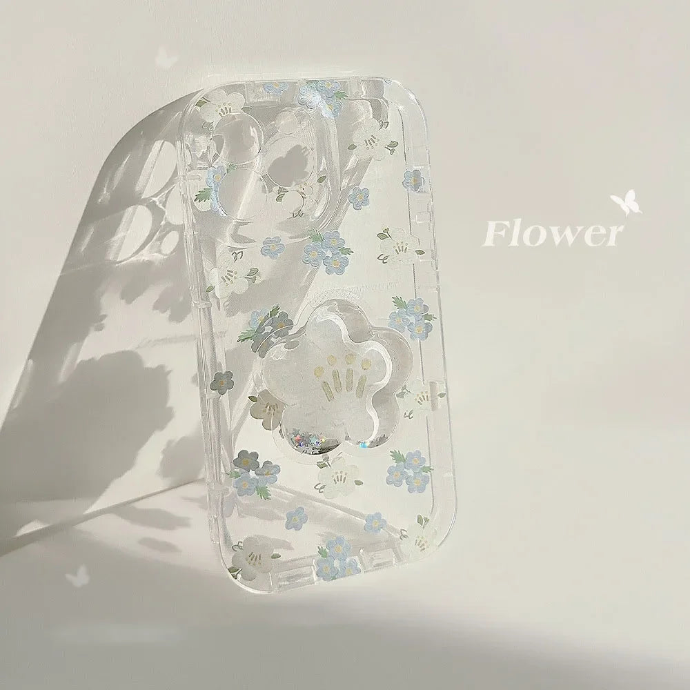Cute Artistic Flower With Holder Phone Case For iPhone