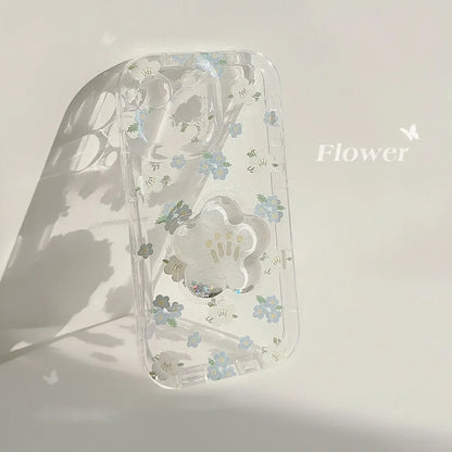 Cute Artistic Flower With Holder Phone Case For iPhone