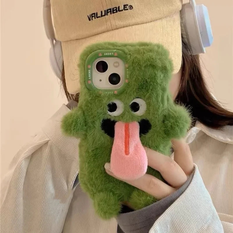 Cute Funny Plush Magnetic Sticky Tongue Monster Phone Case For iPhone