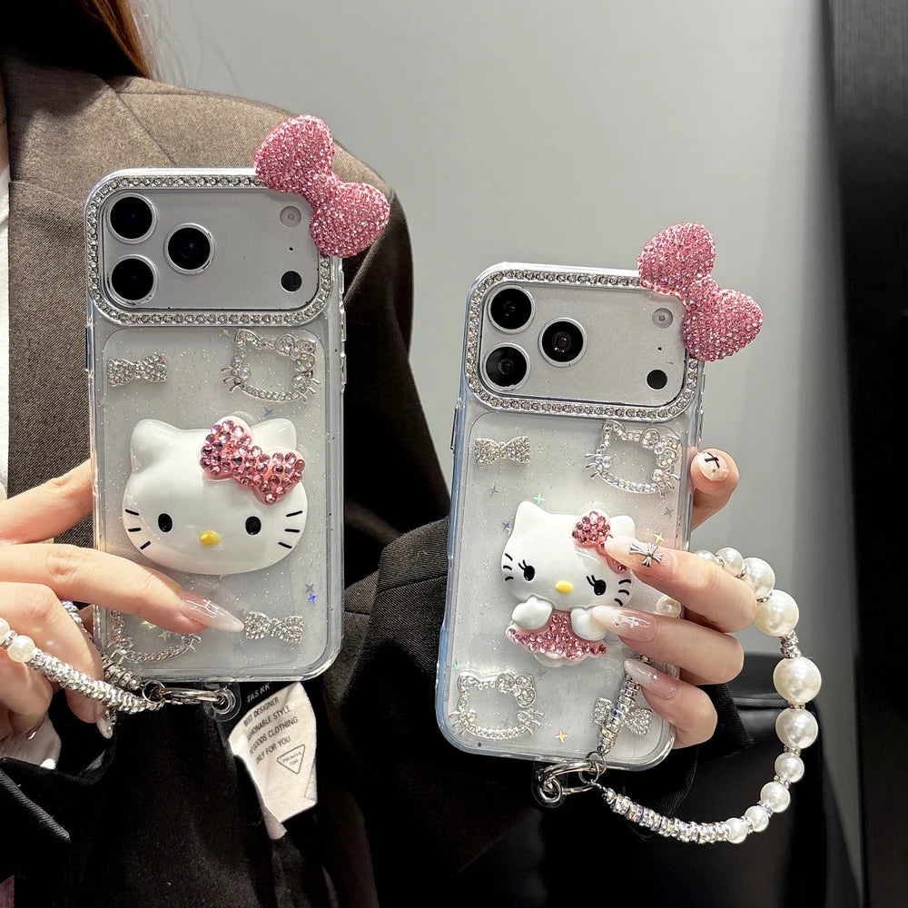 Cute Cartoon Sanrio Hello Kitty Bling Glitter Diamond Phone Case For iPhone
