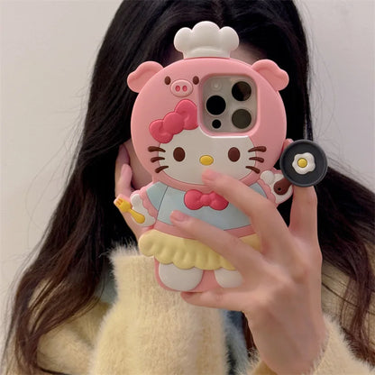 Korean Cute Cartoon Hello Kitty Pig Chef Phone Case For iPhone