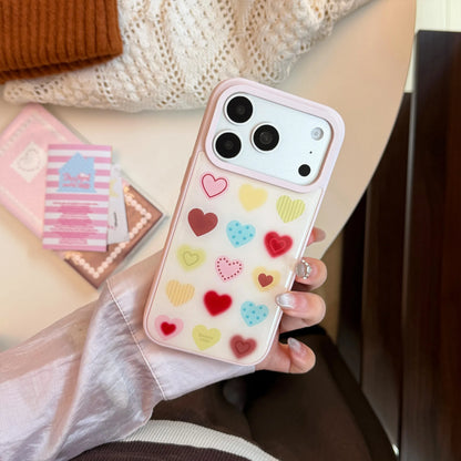 Korean Colorful Cartoon Love Heart Pattern Drop Glue Phone Case For iPhone