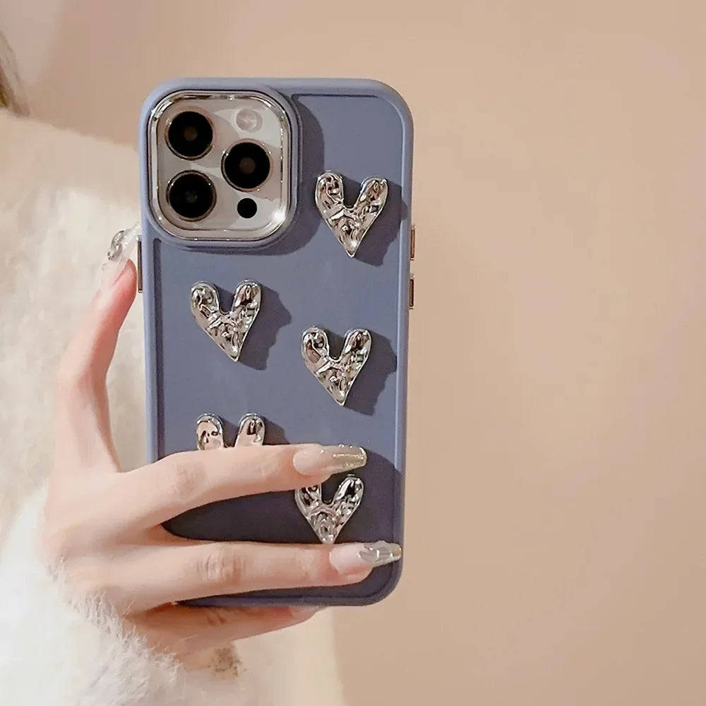 3D Silver Pleated Love Heart Phone Case For iPhone