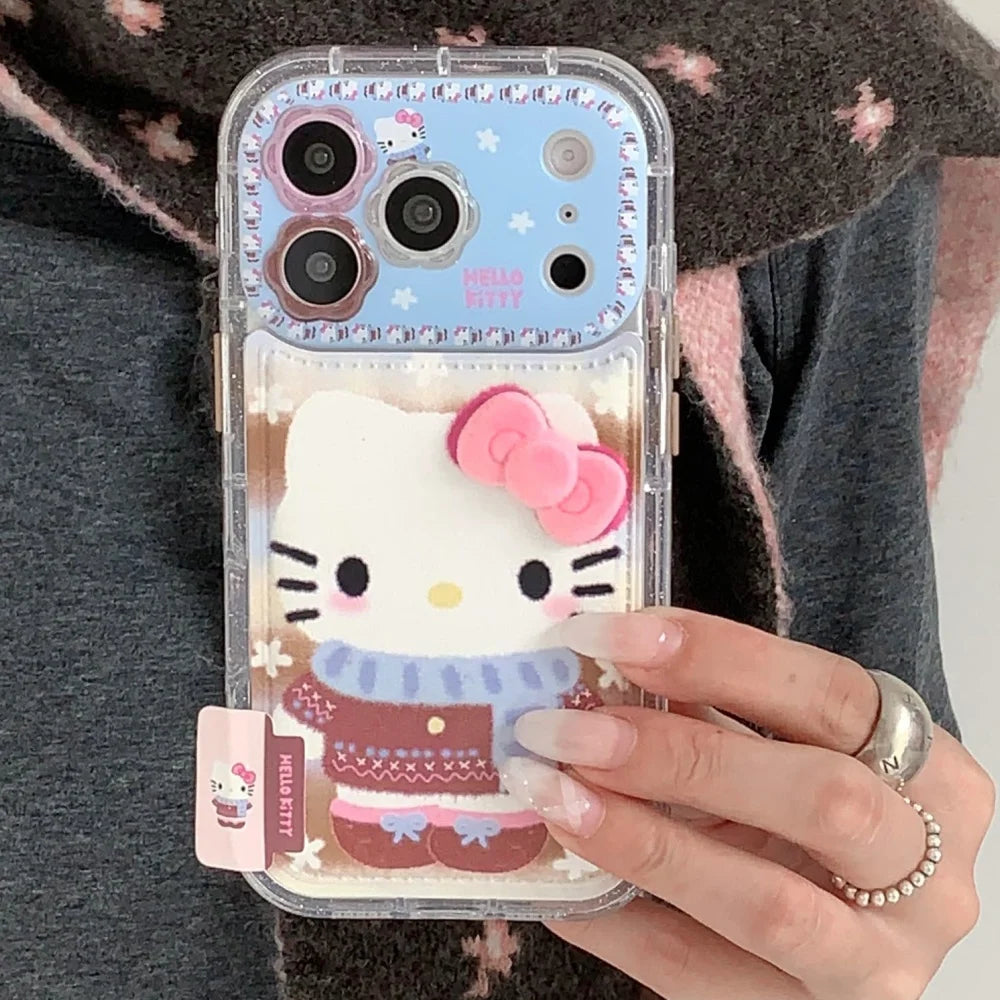 Luxury Cute Flower Lens Leather Scarf Kitty Phone Case For iPhone