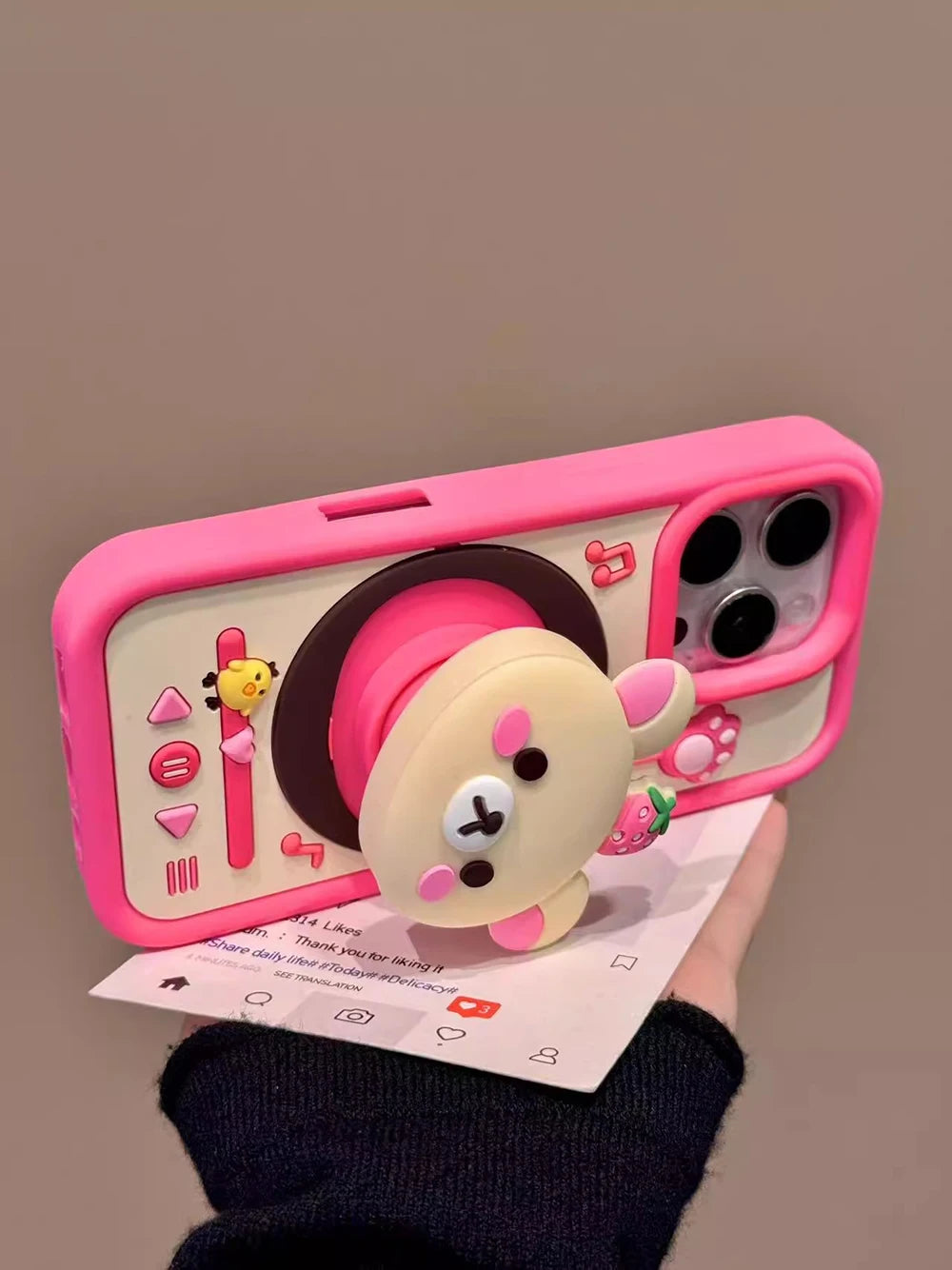 3D Cute Rotating Record Player Cartoon Bear Silicone Phone Case