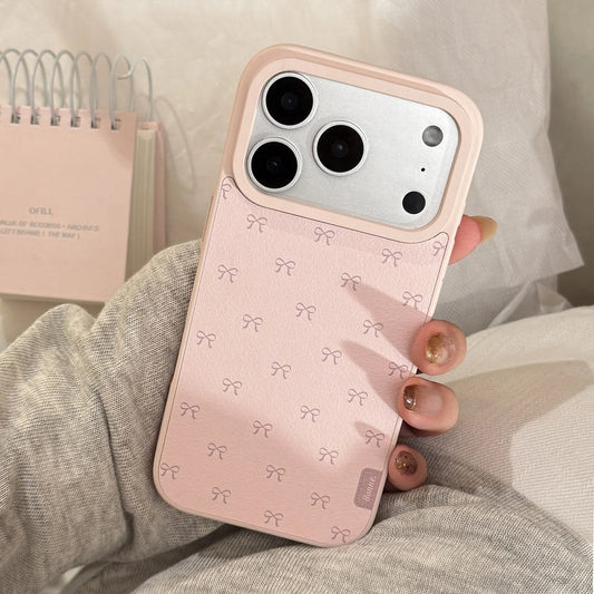 Korean Full Screen Pink Bowknot Leather Texture Phone Case For iPhone