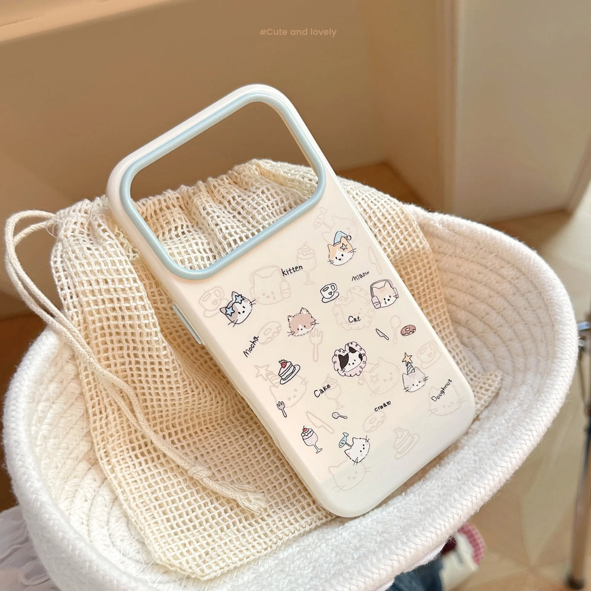 Korean Graffiti Cartoon Kitten Dessert Pattern Phone Case For iPhoner