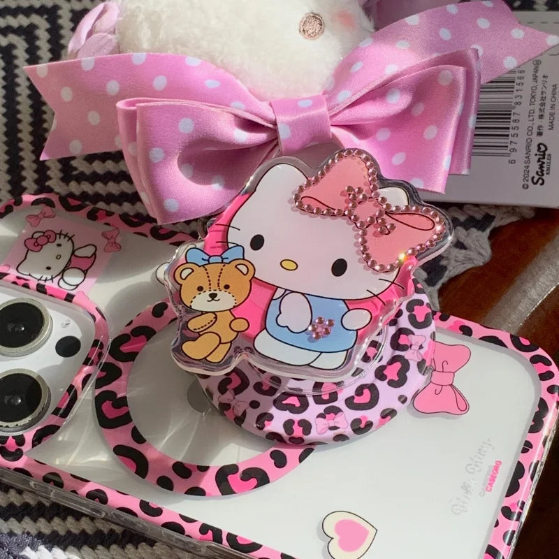 Luxury leopard Cute Hello Kitty Bear Magsafe Wireless Charge Case For iPhone