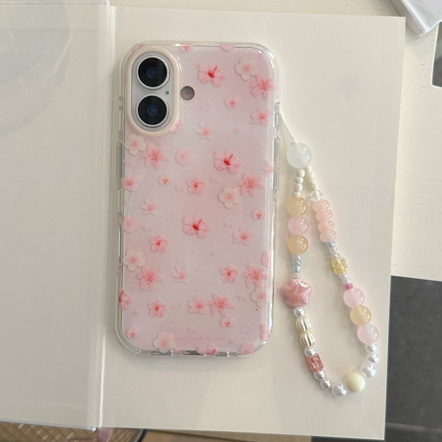 Adorable & Sweet Pink Cherry Blossom Prints with Beaded Chain Lovely Phone Case