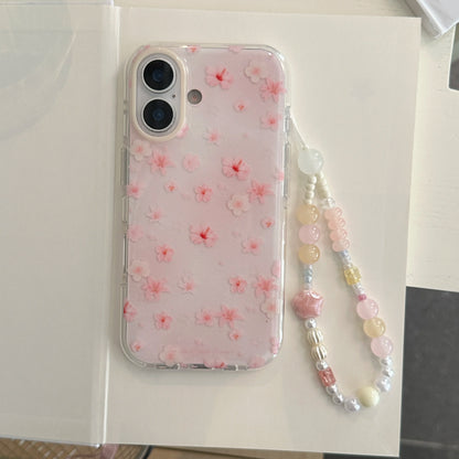 Adorable & Sweet Pink Cherry Blossom Prints with Beaded Chain Lovely Phone Case