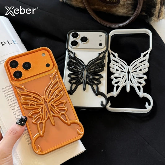 Orange 3D Butterfly Hollow Dissipate Heat Phone Case For iPhone