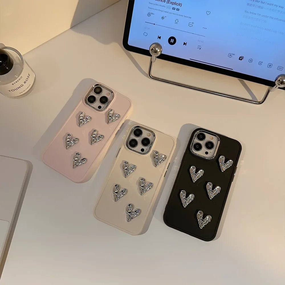 3D Silver Pleated Love Heart Phone Case For iPhone
