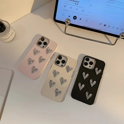3D Silver Pleated Love Heart Phone Case For iPhone