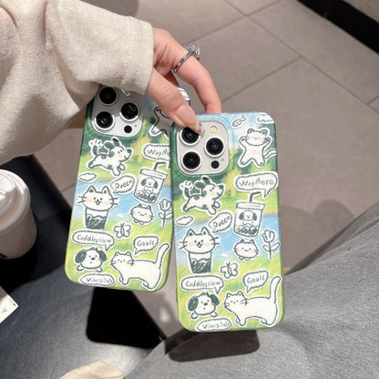 Cute Cartoon Hand Drawn Cat & Dog Animals Lovely Phone Case