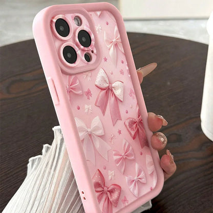 Korea Pink Bowknot Pattern Soft Phone Case For iPhone