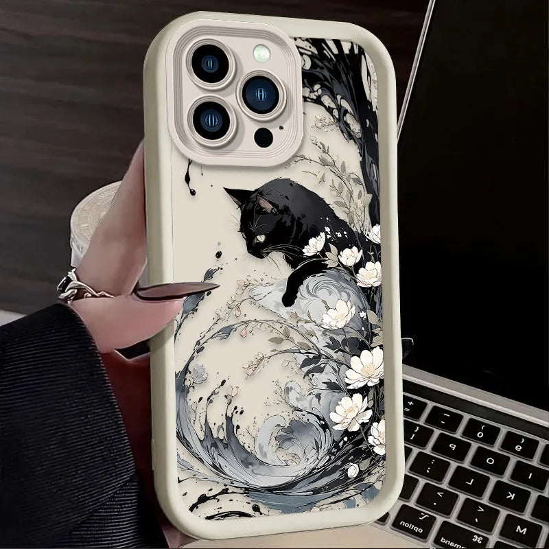 Oil Painting Artistic Cat Phone Case For iPhone