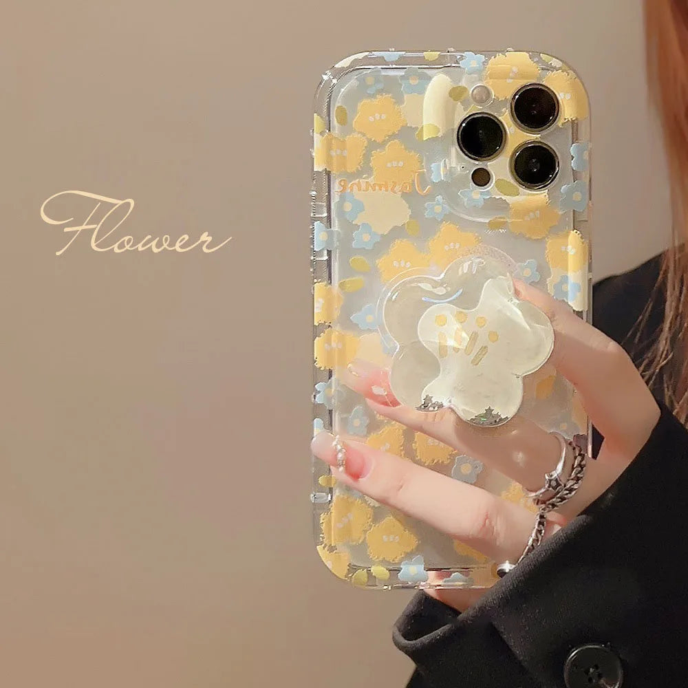 Ins Artistic Flower With Holder Phone Case For iPhone