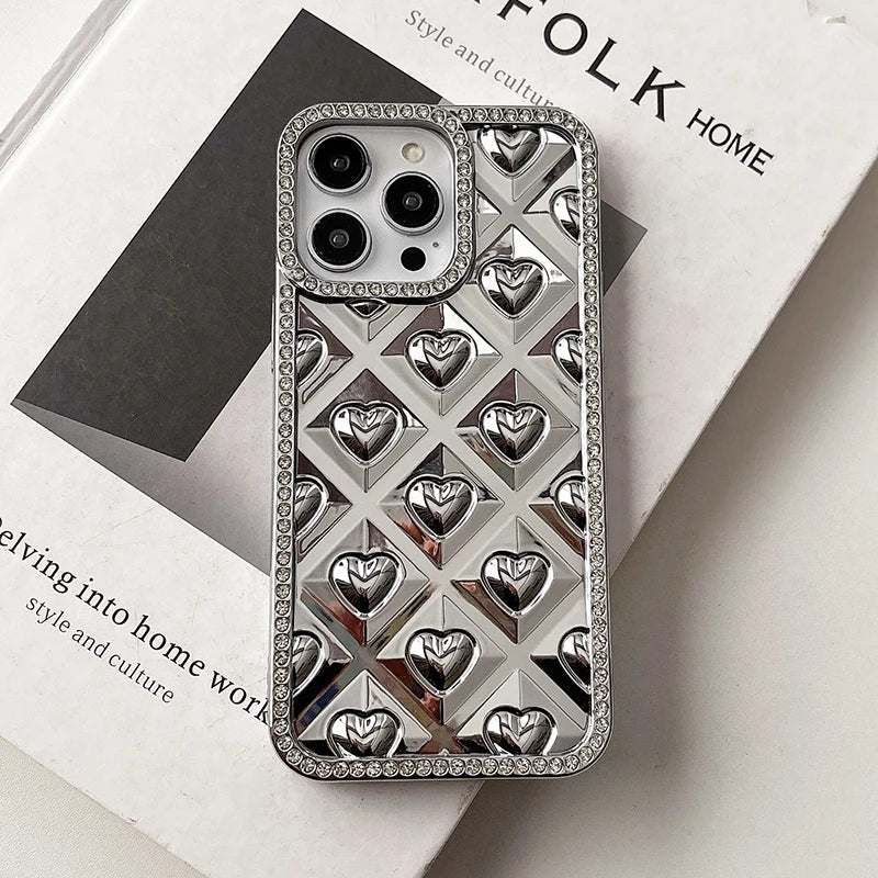 Fashion Love Heart Glitter Rhinestone Edge Phone Case