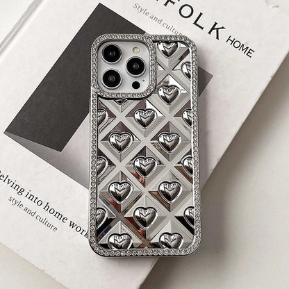 Fashion Love Heart Glitter Rhinestone Edge Phone Case
