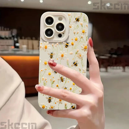 Cute Honeybee Flower Pattern Phone Case For iPhone