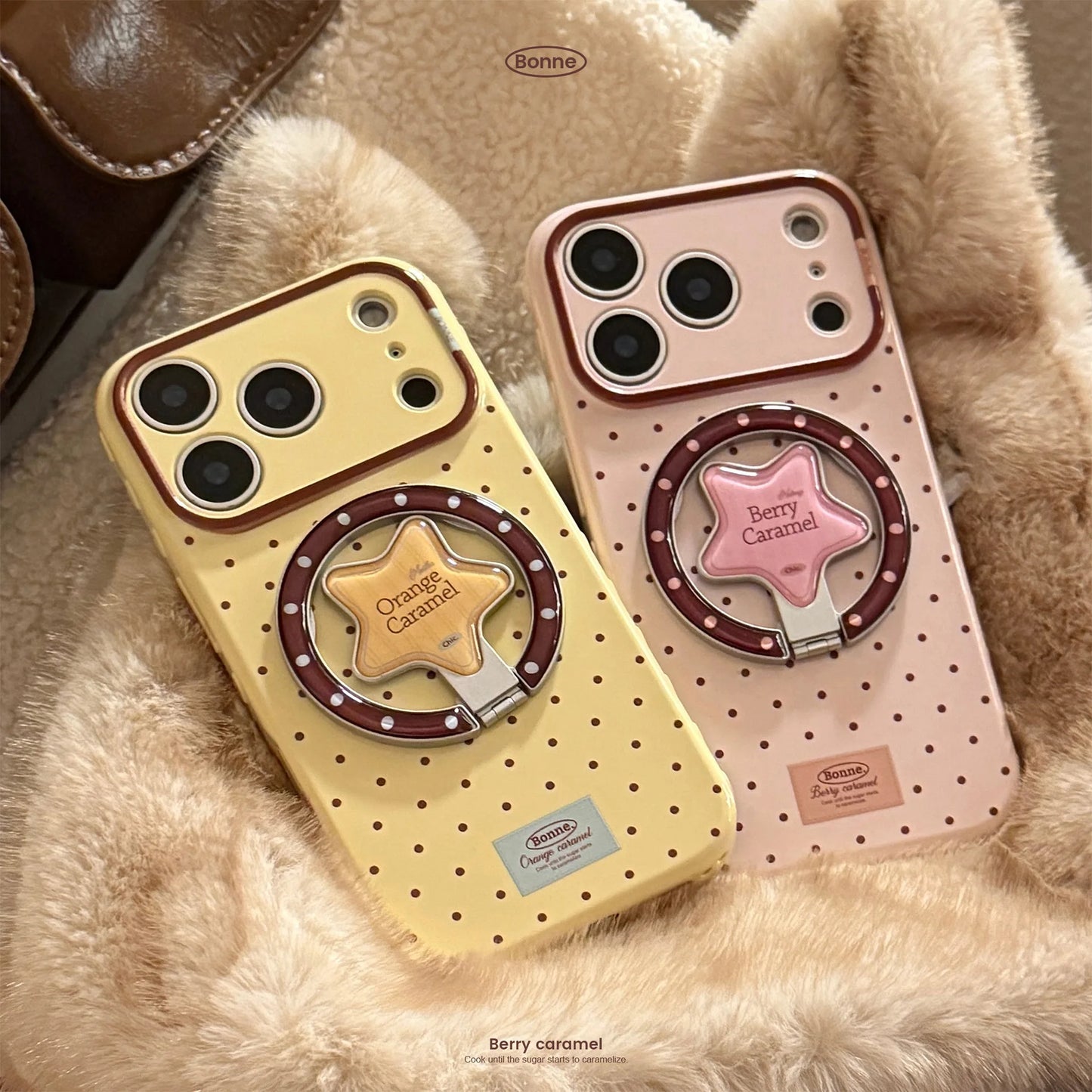 Korean Polka Dots Cartoon Bear Fold Stars Magnetic Bracket Phone Case For iPhone