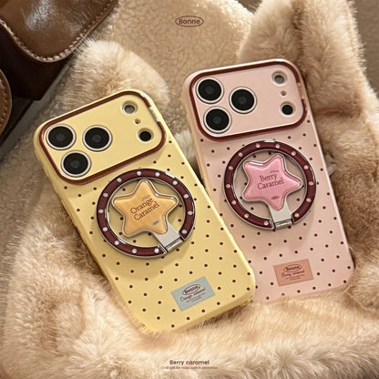 Korean Polka Dots Cartoon Bear Fold Stars Magnetic Bracket Phone Case For iPhone