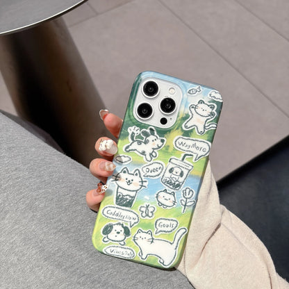 Cute Cartoon Hand Drawn Cat & Dog Animals Lovely Phone Case