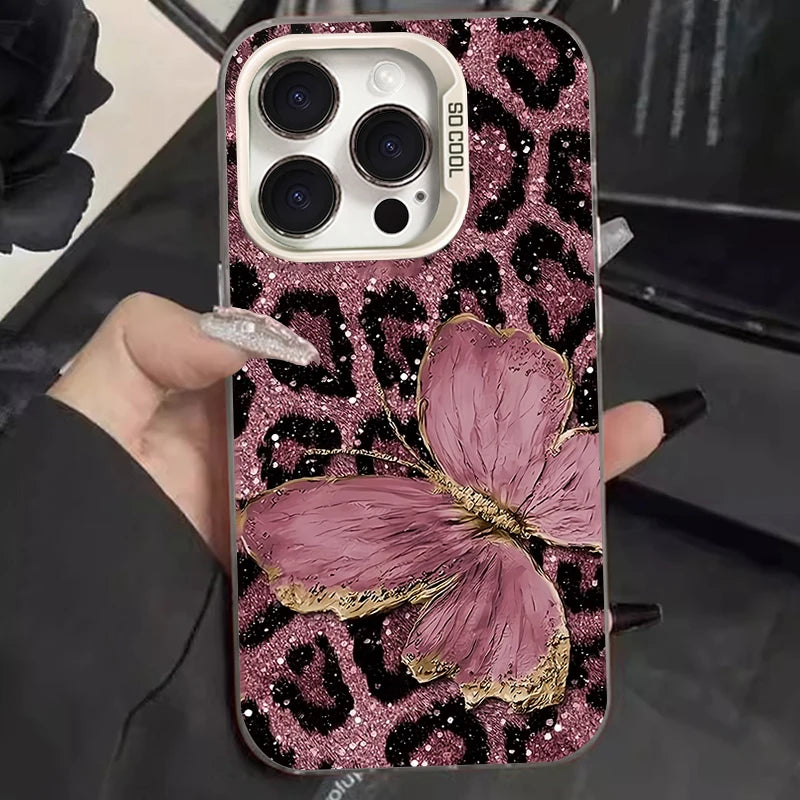 Leopard Butterfly Pattern Phone Case For iPhone