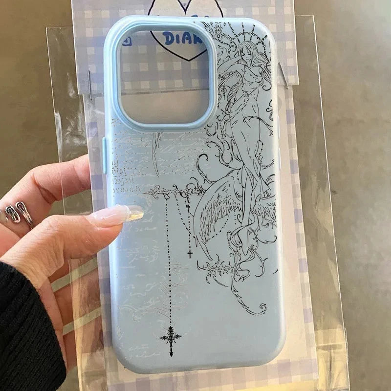 Line Angel Gothic Style Cross Phone Case For iPhone
